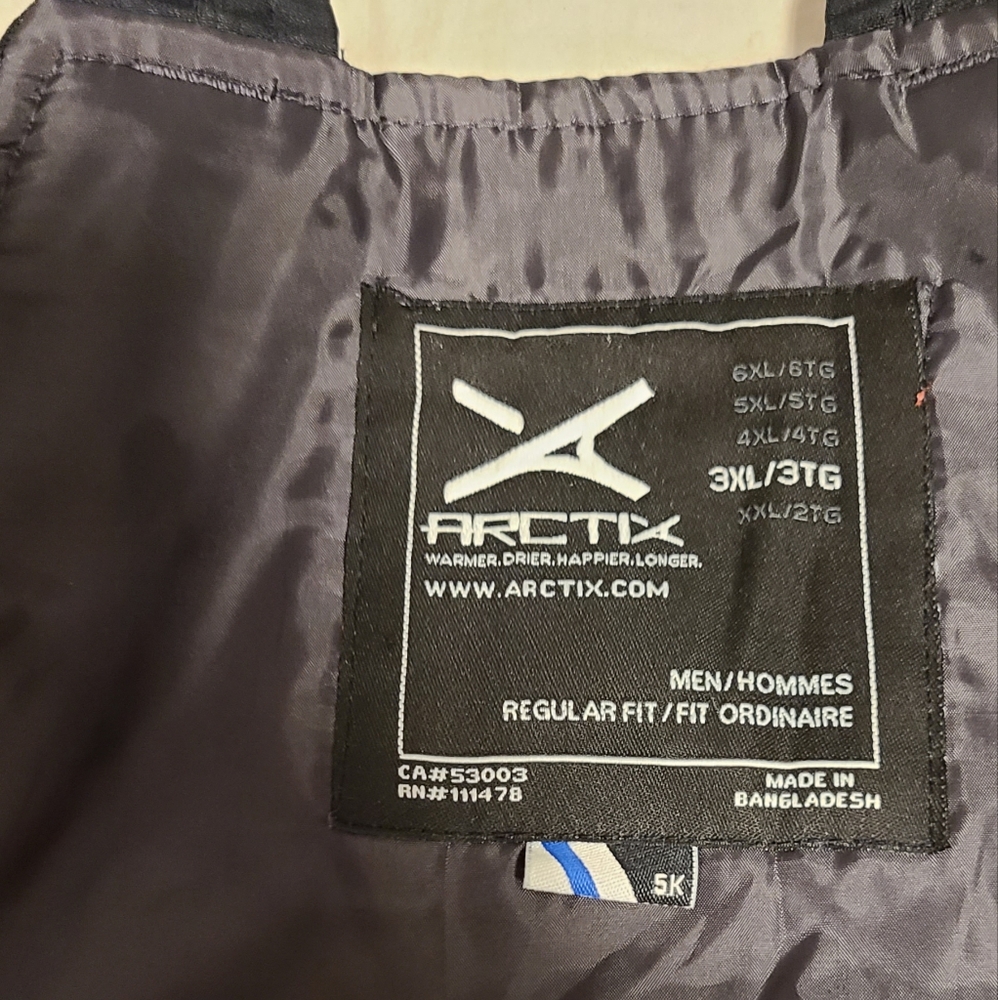 3XL Arctix Black Snow pants: bib style; 28-30 in inseam